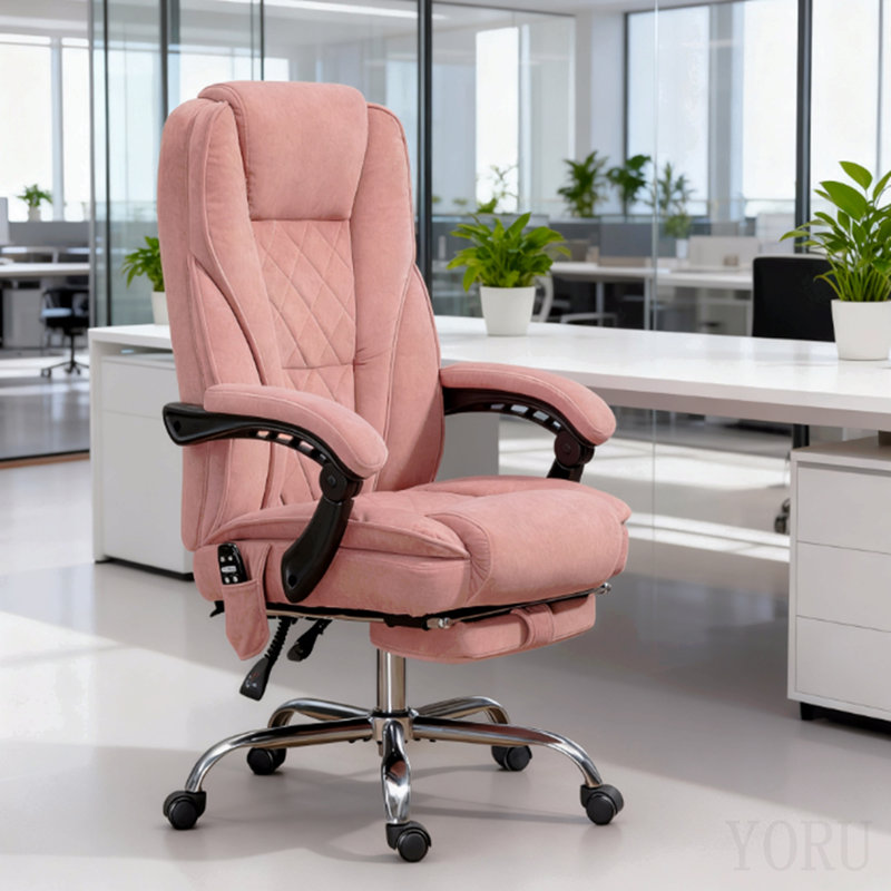 Heated Reclining Massage Office Chair With Adjustable Height And Footrest, Pink