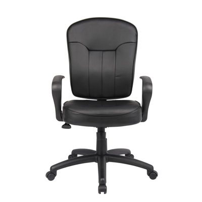 Sera Executive Office Task Chair, Loop Arms, Mid Back Black Leatherplus