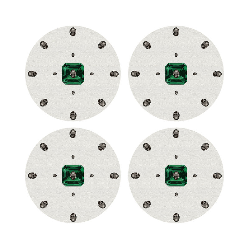 Asscher Purple Rain Vegan Leather Round Coasters, White