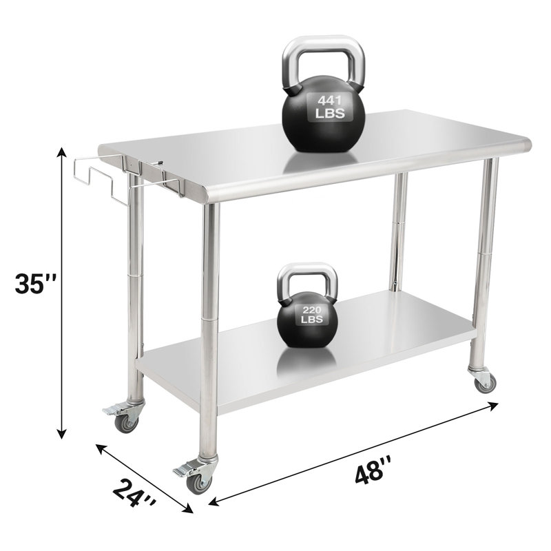 Table de travail en acier inoxydable, table de travail avec tablette réglable NSF