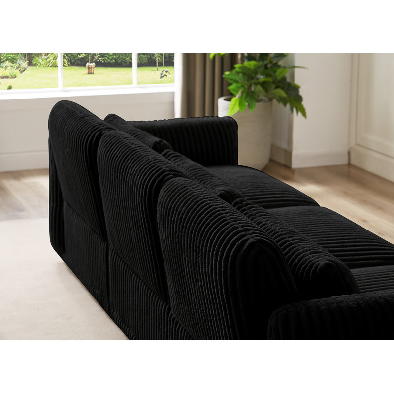 Canapé modulaire en velours côtelé Argueta, Velours côtelé noir