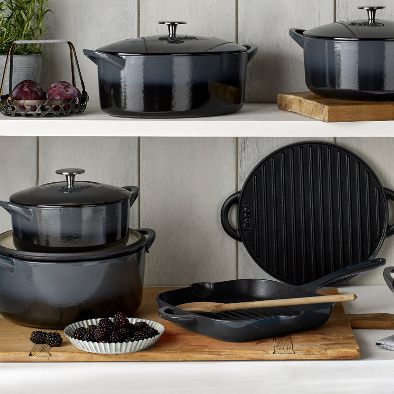 Denby 1.7L / 25cm Cast Iron Square Griddle Pan, Halo Grey