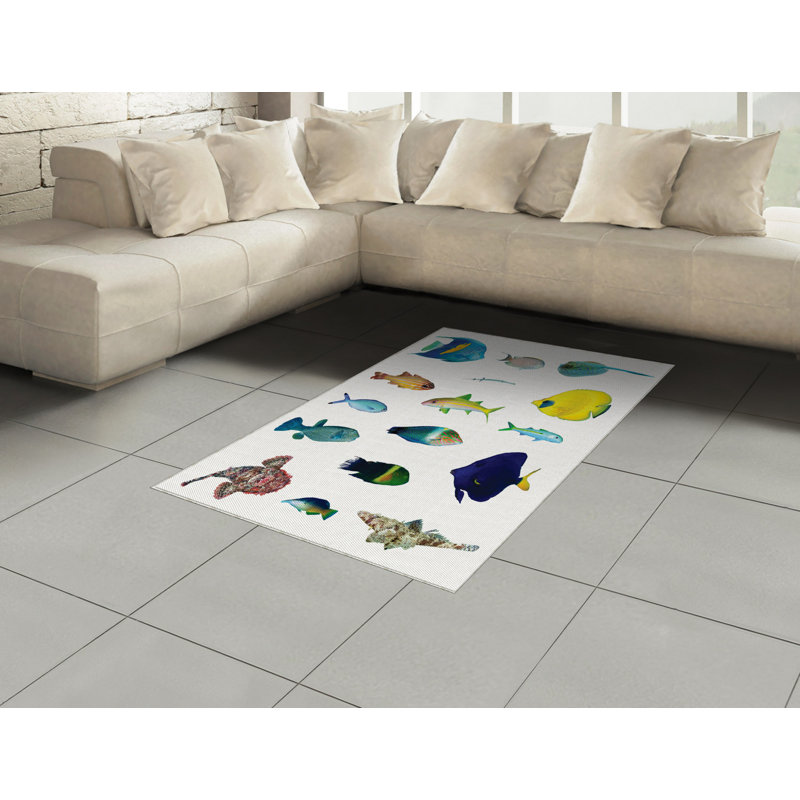 Fish High Density Long Fiber Poly Threads Decorative Area Rug Carpet, Rectangle 4' x 5'8"