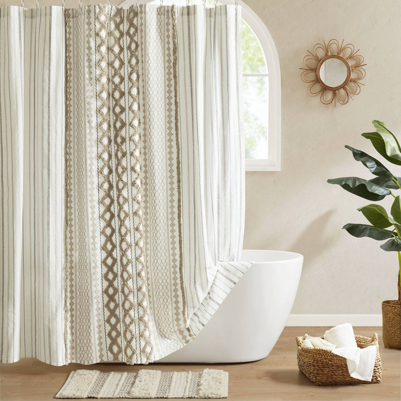 Rideau de douche en chenille touffetée 100% coton Imani, H 72 po x l 72 po, Ivoire ivoire