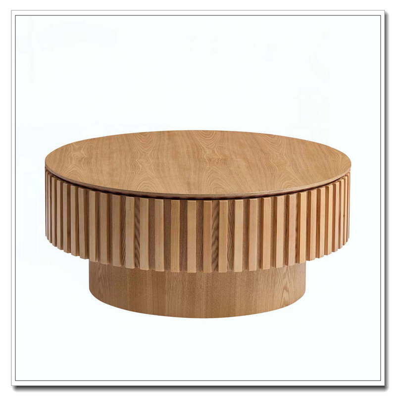 Table basse ronde en bois avec rangement, Bois de frêne naturel