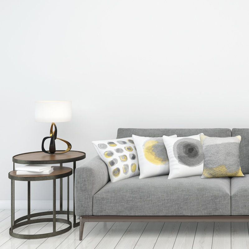 Everts Indoor / Outdoor Abstract Square Cushion Cover, 40cm H x 40cm W x 0.01cm D, Grey/Yellow/White