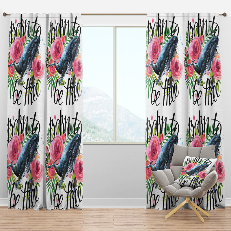 Whale and Roses - Rideau en velours traditionnel - obscurcissant - 1 panneau, l 52 po x L 120 po