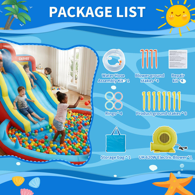 Parc aquatique gonflable de 23 pi avec mur d'escalade et pataugeoire, maisonnette pour enfants