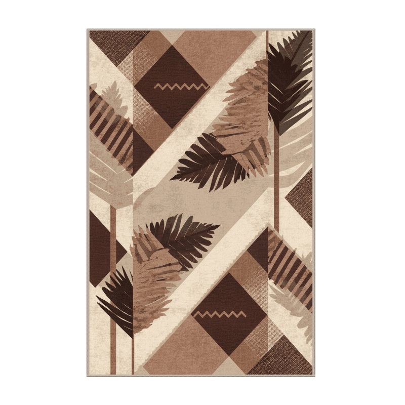 Tapis géométrique beige et moderne lavable à la machine Orlandra Pandanus - reliure beige, 8 x 12