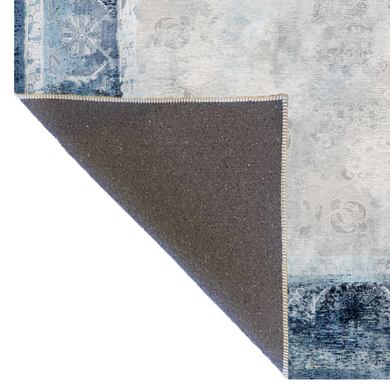 Ice Blue Creative Patterned Decorative Rug, Rectangle 4'7.12" x 6'6.74"