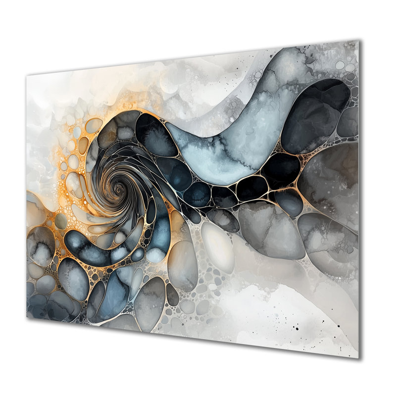 Abstrait Vortex liquide noir et blanc III - réalisme mural abstrait en métal, H 34 po x l 44 po