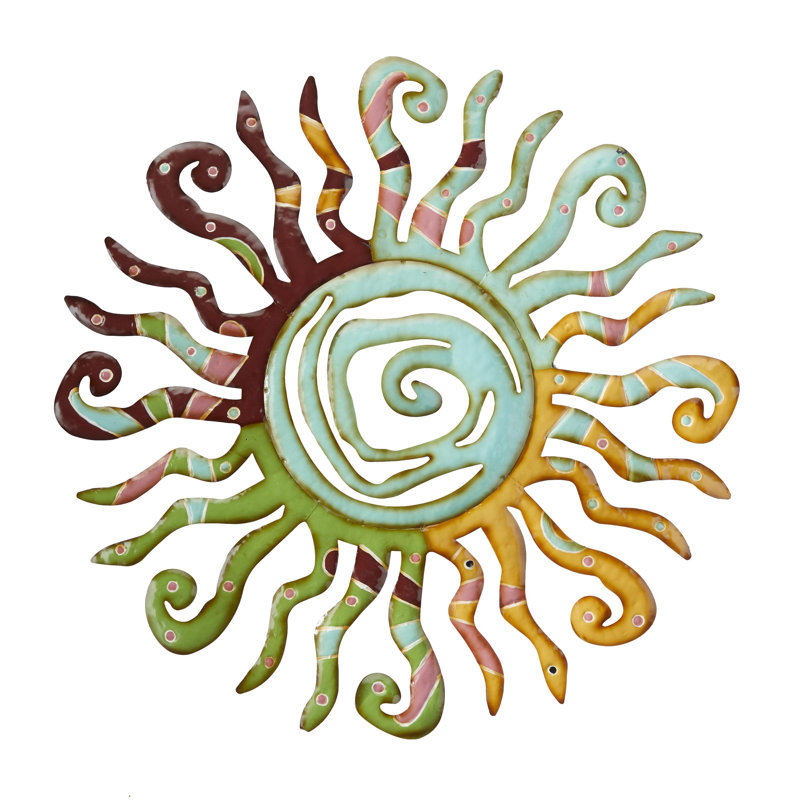 Metal Indoor Outdoor Sun Multi Colored Wall Decor with Abstract Patterns