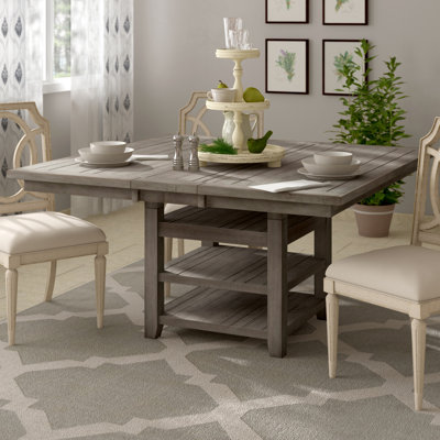 Kenia 60 " Extendable Pine Rectangular Solid Wood Top with Solid Wood Base Dining Table