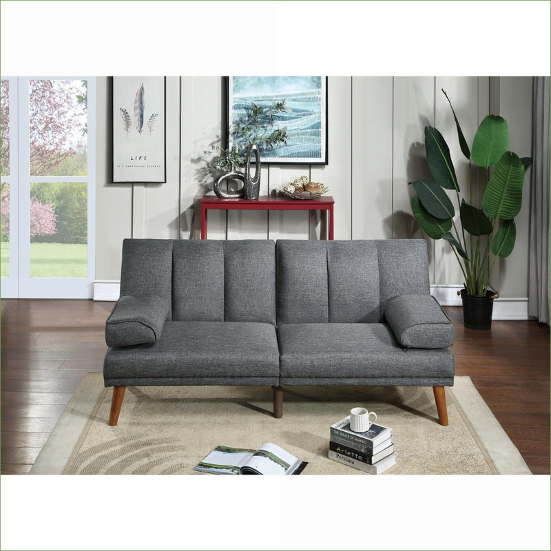 Sofas Couches | Contemporary Convertible Sofa, Living Room Guest Room, Blue Slate Gray, Solid Wood Legs | Grey Mix | Plywood