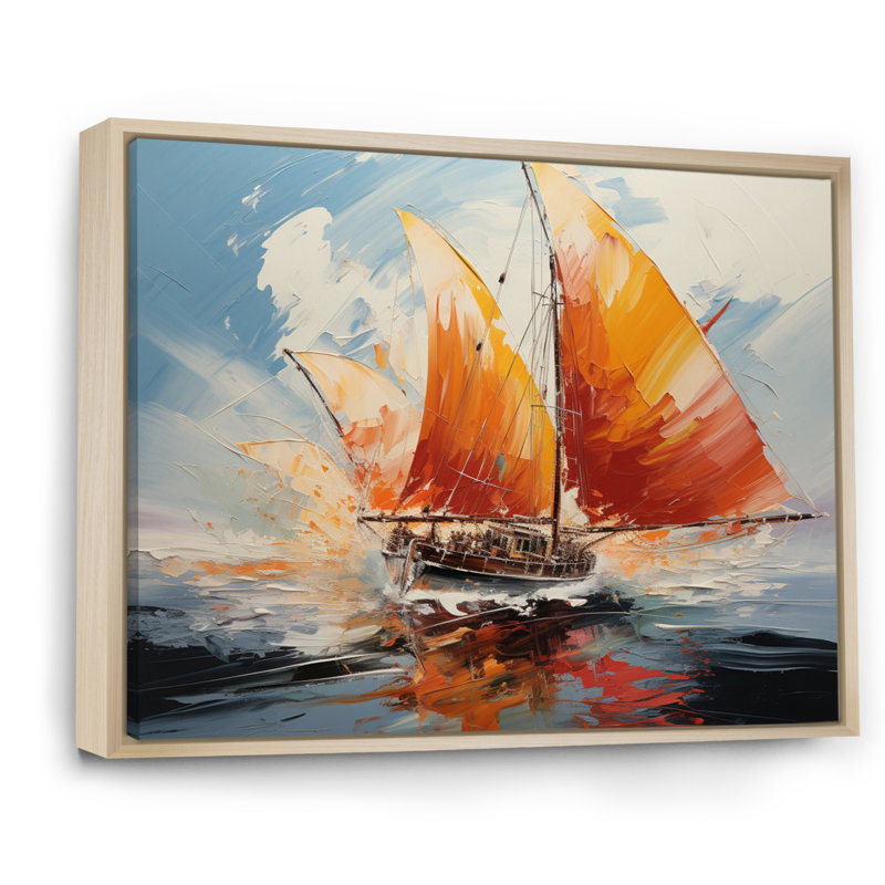 Bateau à voiles énergiques - Imprimé, H 24 po x l 32 po x P 1 po, Cadre naturel flottant