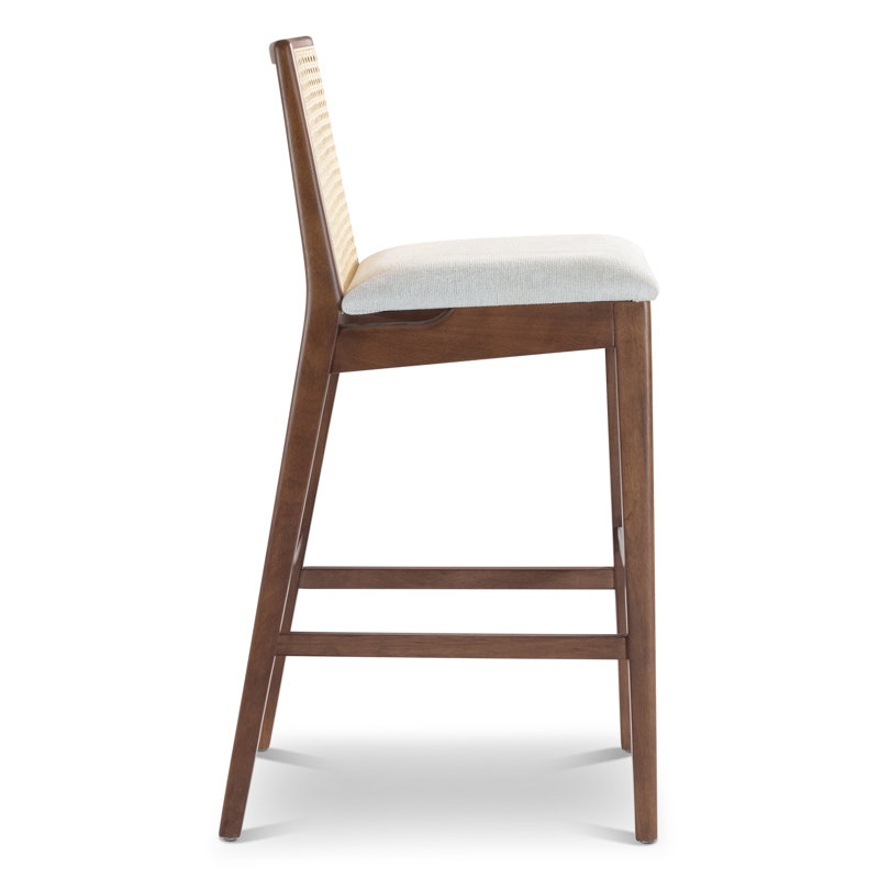 Modern Brazilian Nardia Cane Bar Stool, Light Gray/Nogal/Natural, Counter Stool (25.5" Seat Height)