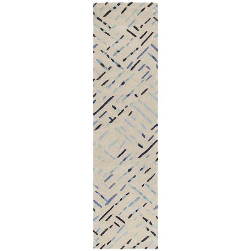 Kamdin Hand Tufted Wool And Cotton With Latex Abstract Rug, Runner 2'3" x 9'