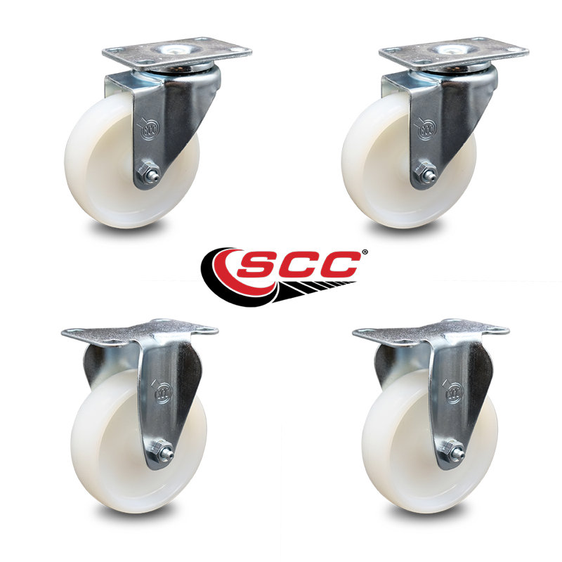 4 Piece Nylon Top Plate Caster Set with 2 Rigids
