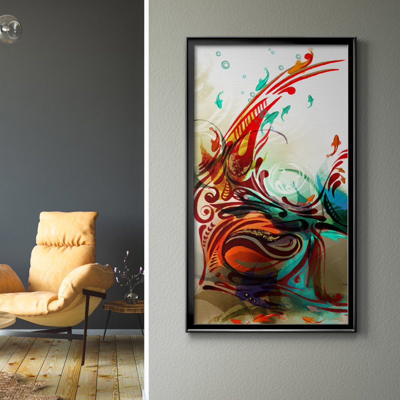 Aquamarine VII - Peinture sur toile encadrée, H 14,5 po x l 26,5 po x P 1,5 po, Toile encadrée noire