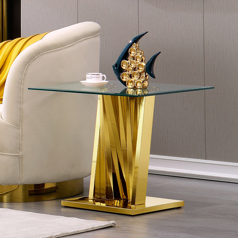 Everly Quinn Glass End Table, Gold