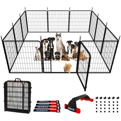 Dog Play Pen Indoors/Outdoor,32'' Portable Dog Crates with Easy-Carry Straps,12 Panels Dogs Pen Play Pen for Medium/Large Dogs,Rustproof Metal Pet Pla