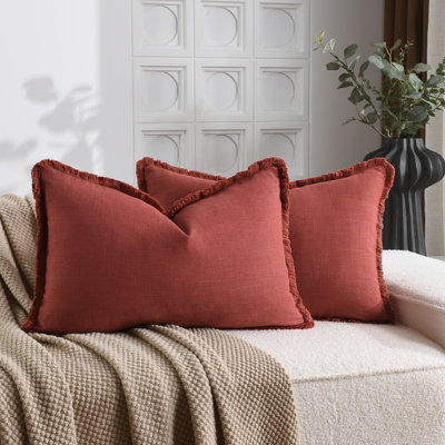 Washed Linen Textured Boho Farmhouse Pillow Cover With Tassels Edge