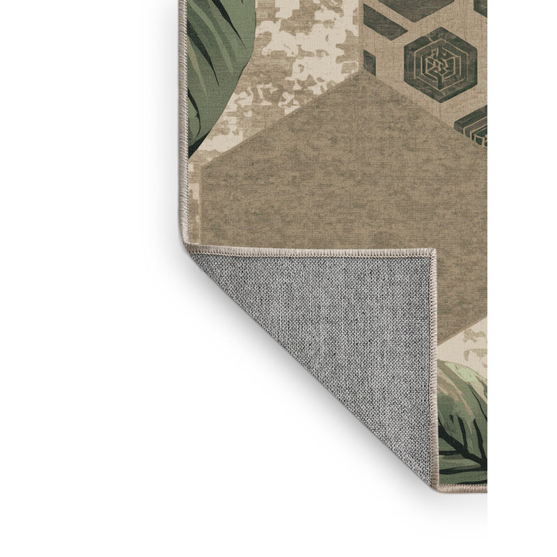 Tapis géométrique brun / beige lavable à la machine d'inspiration mondiale Parrilla Basil, Carré 3 pi