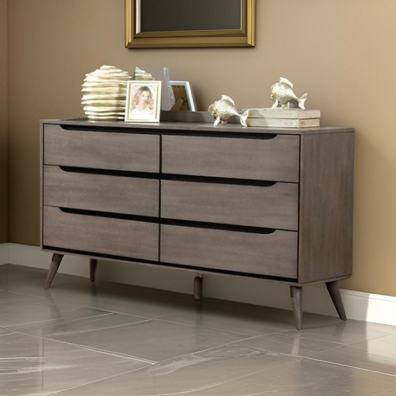 Commode double 6 tiroirs Luleya, Gris