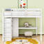 Lit mezzanine double en bois avec tiroir, armoire, bureau, tablettes et garde-corps-1355805911