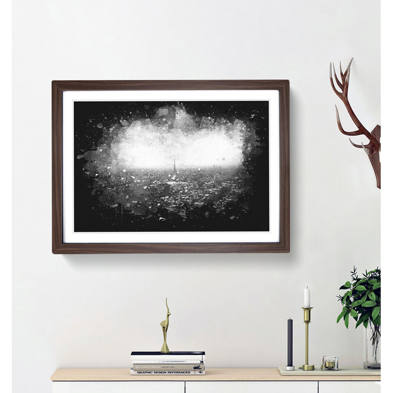 Paris Skyline - Picture Frame Graphic Art Print, 45cm H x 63cm W x 2cm D, Walnut Framed