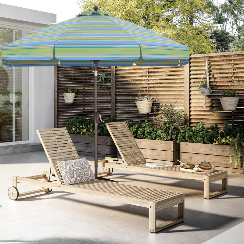 Parasol de marché festonné en oléfine de 2,74 m (9 pi) avec inclinaison et levage à manivelle, Rayures paradisiaques