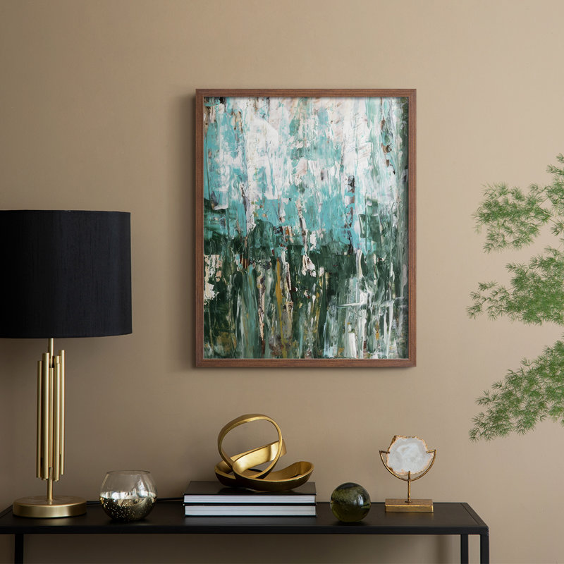 «Abstract Turquoise Forest II», reproduction encadrée - bois massif, H 11 po x l 9 po, Cadre noyer