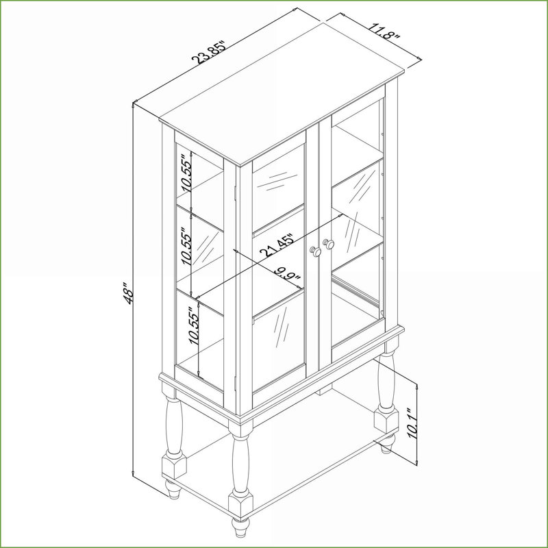 Cabinets Curio éclairés avec tablettes réglables en verre, dossier en miroir, pieds en bois massif, H 48 po | Traditionnel | Brun noyer