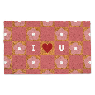 I Heart You Daisy Check Door Mat