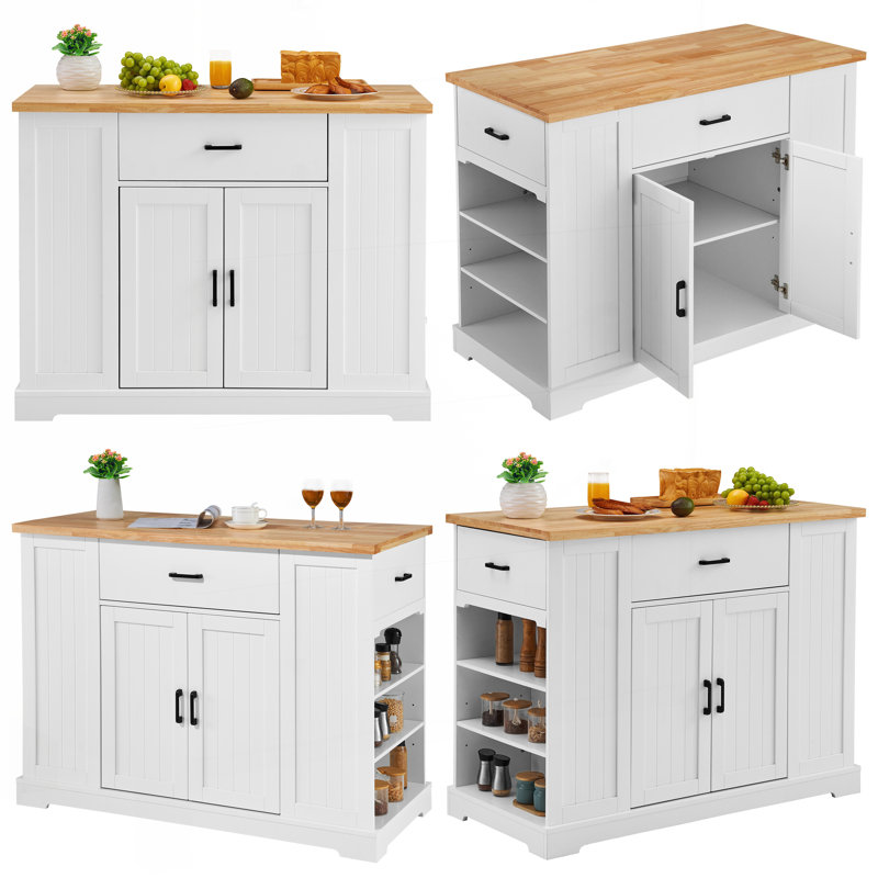 Kitchen Island Cart with Drawer Shelves and Durable Work Surface for Flexible Storage and Multi-functional Use.