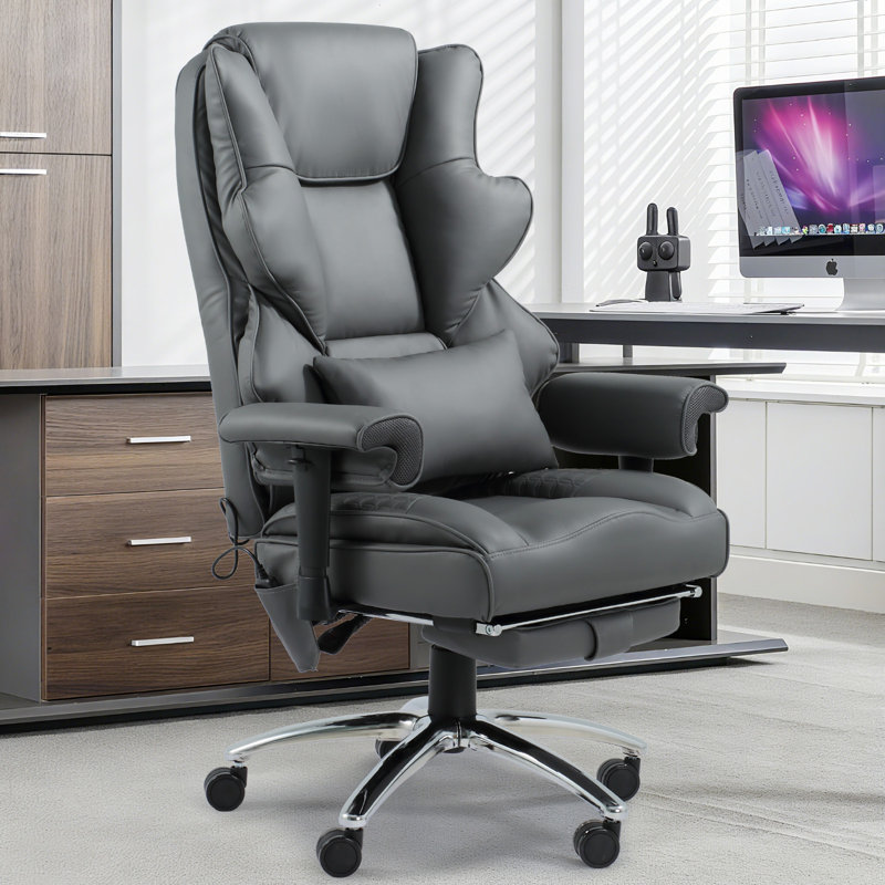 6-Point Massage & Heating Office Chair High Back Executive Ergonomic Chair With Lumbar Support (PU Leather), Gray