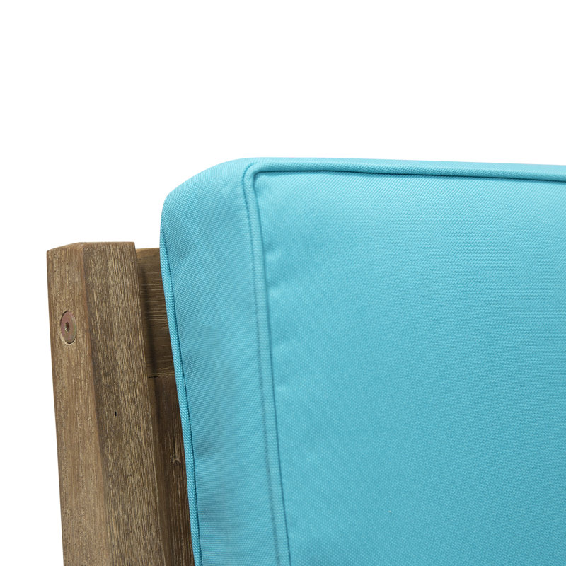 Aylie Acacia Outdoor Lounge Chair, Teal Cushion/Light Brown Frame, Teal Cushion/Light Gray Frame