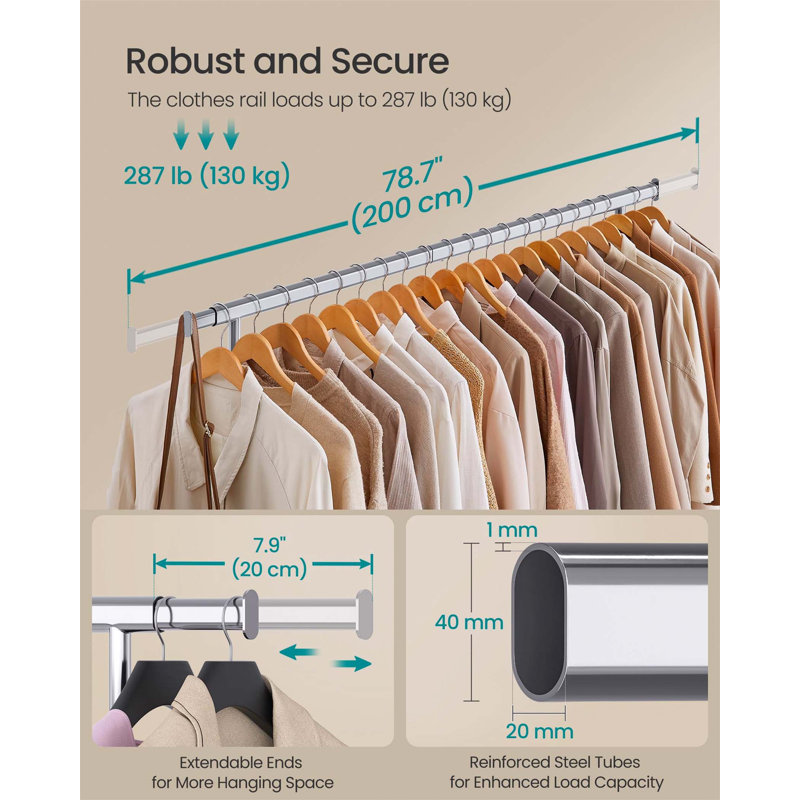 Bonville Adjustable Rolling Clothing Rack, Silver