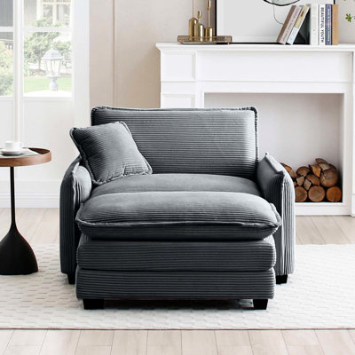 Siège profond simple avec velours côtelé gris et tabouret assorti, pour la chambre à coucher, aire de jeu club, conception simple et généreuse, doux au toucher, coussins en mousse viscoélastique double couche, amovible, velours côtelé,
