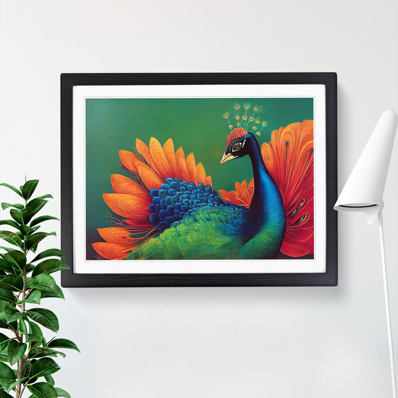 Awe Inspiring Peacock 1 Piece Single Picture Frame Wall Art, 34cm H x 46cm W x 2cm D, Black Framed