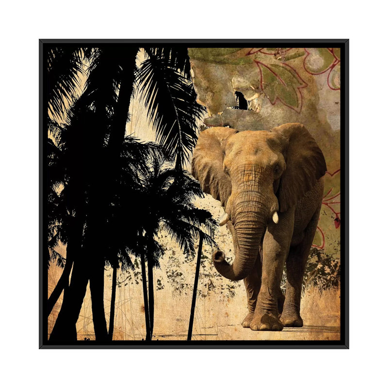 " Mighty Elephant II " by GraphINC, 18" H x 18" W x 1.5" D, Black Framed Canvas