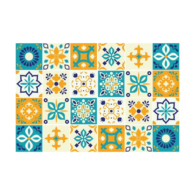 Stewie Marjorelle Moroccan Wall Tile Sticker Set - 15 cm x 15 cm, Yellow/Blue