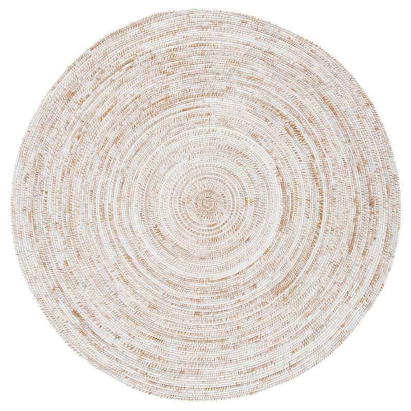 Round Andrew-John Handmade Ivory/Brown Area Rug, Round 6'