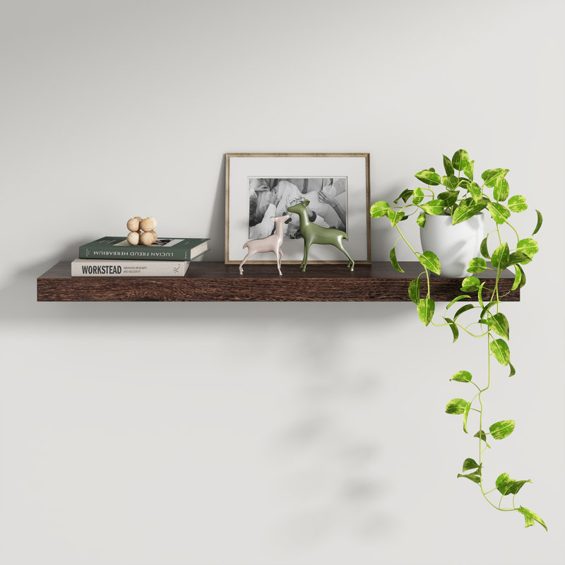 Avnish Solid Wood Floating Shelf, 1.6" H x 36" W x 8.1" D, Rustic Brown