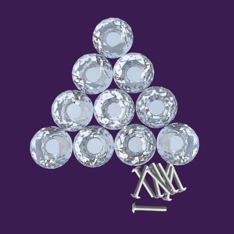 Clear Glass Diamond Cut Cabinet Knobs with Mounting Hardware