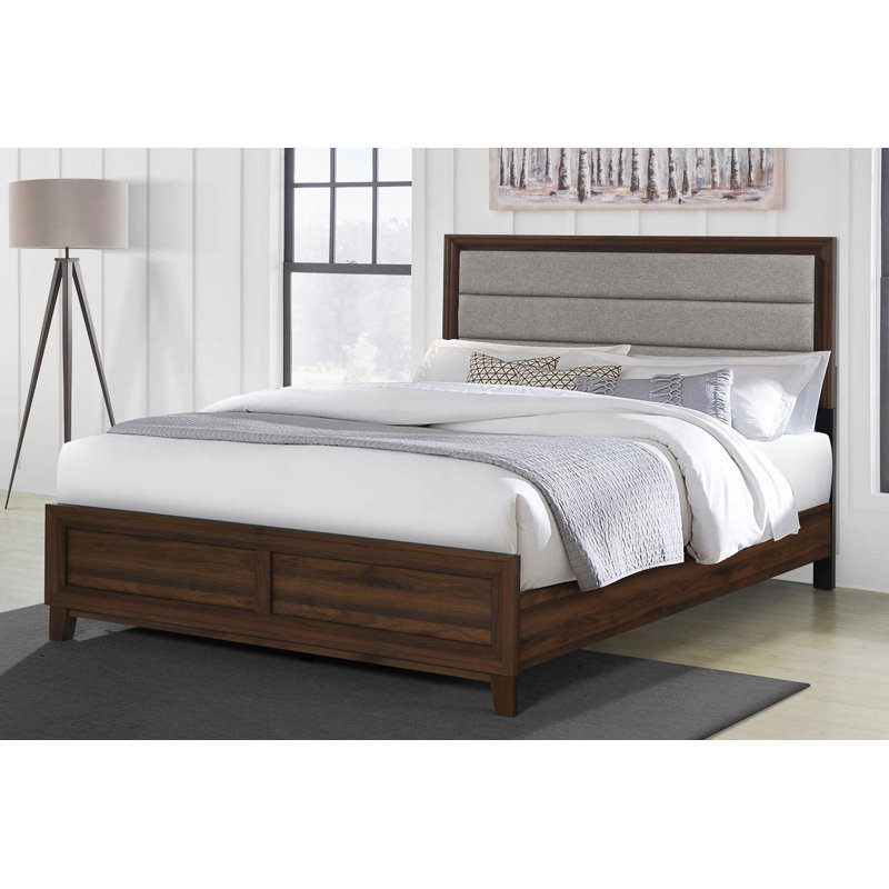52-inch Upholstered Bed, Queen, Brown/Taupe