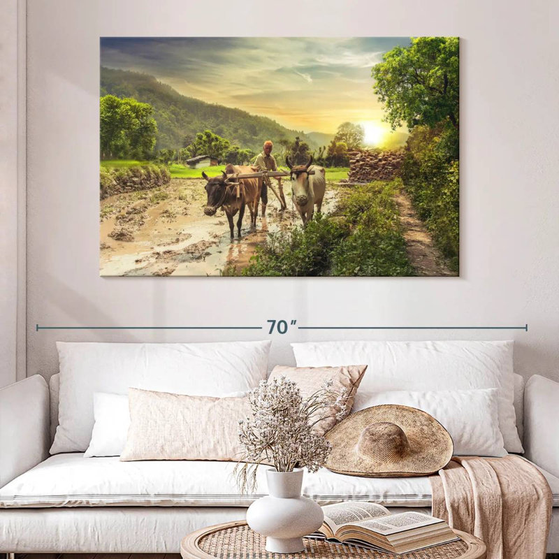Brampt Farmer With Oxen, 34" H x 51" W