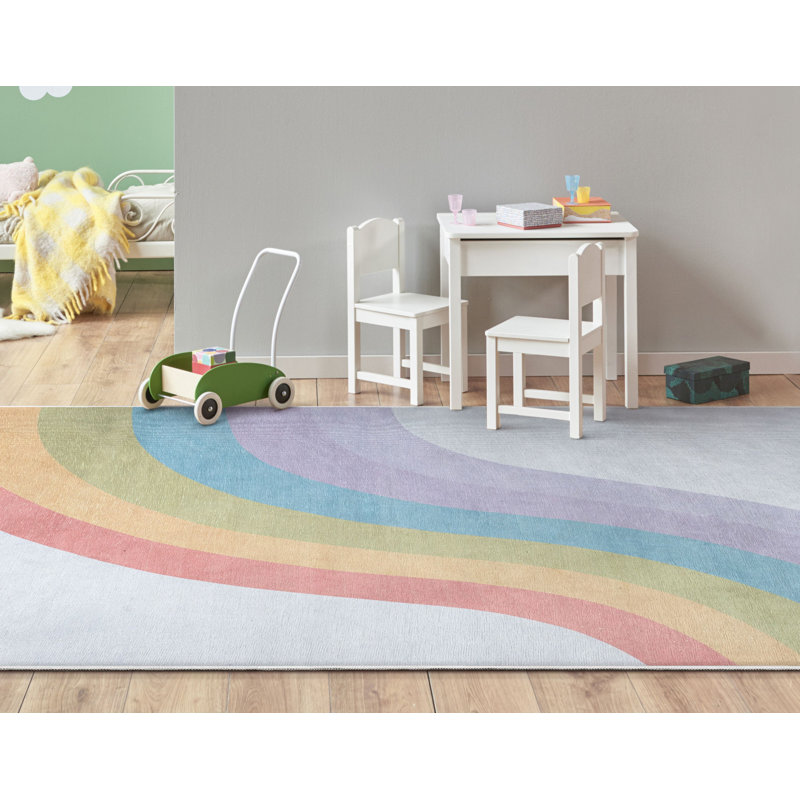 Multicolor Synthetic Flat Woven Reversible Kids Rug, 5' x 7'