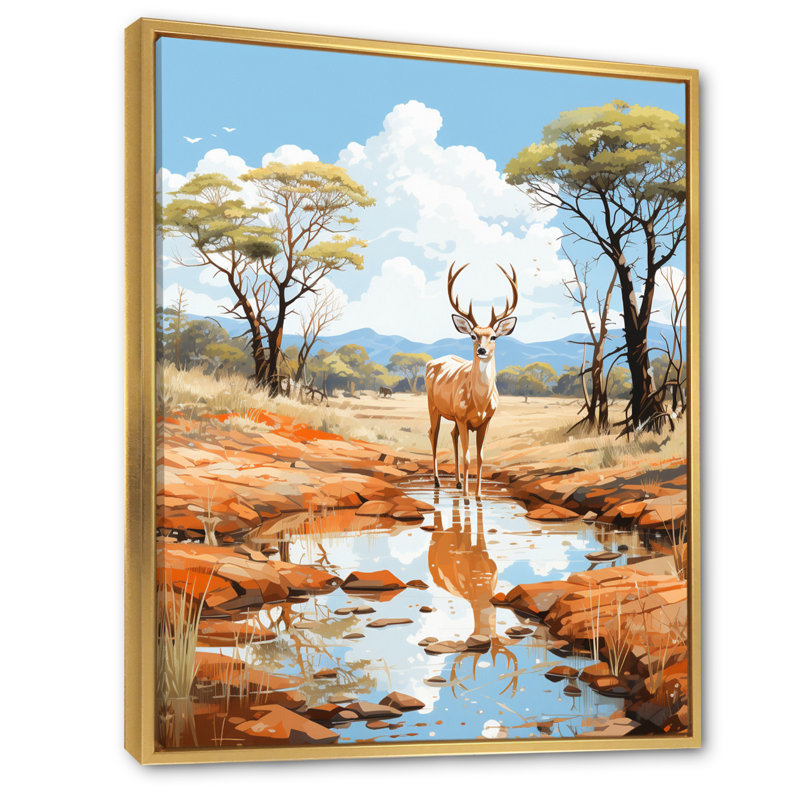 Woodland Deer Wanderers II, H 40 po x l 30 po x P 1,5 po, Cadre flottant doré