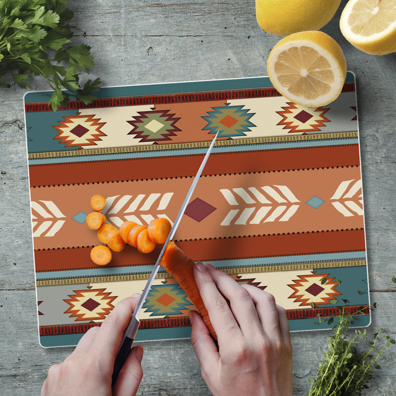 Southwest Vibe Rectangular Tempered Glass Cutting Board 10" x 8"